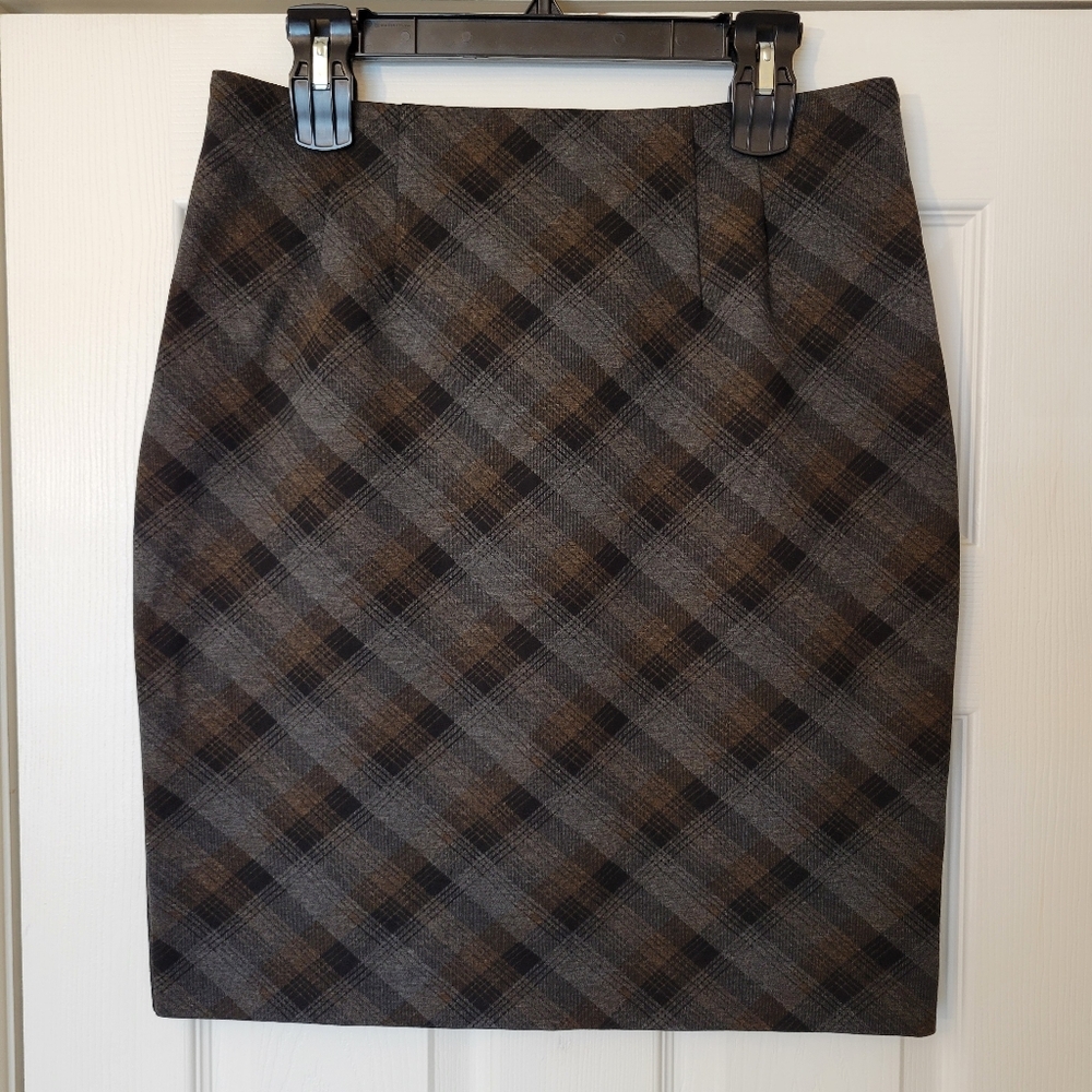 Amanda + Chelsea Pencil Skirt Checkered Black Brown Size 12